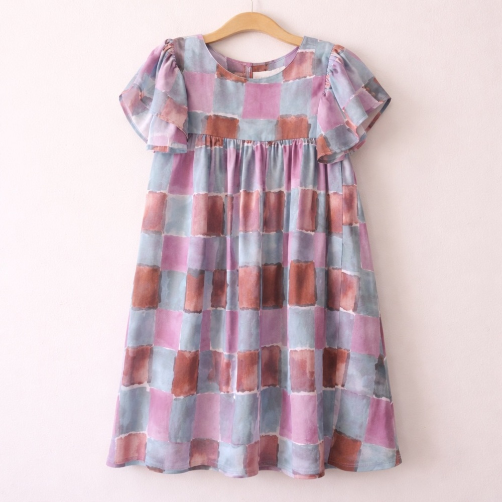 Briton Court Girls Babydoll Dress Size 8 Watercolor Teal Purple